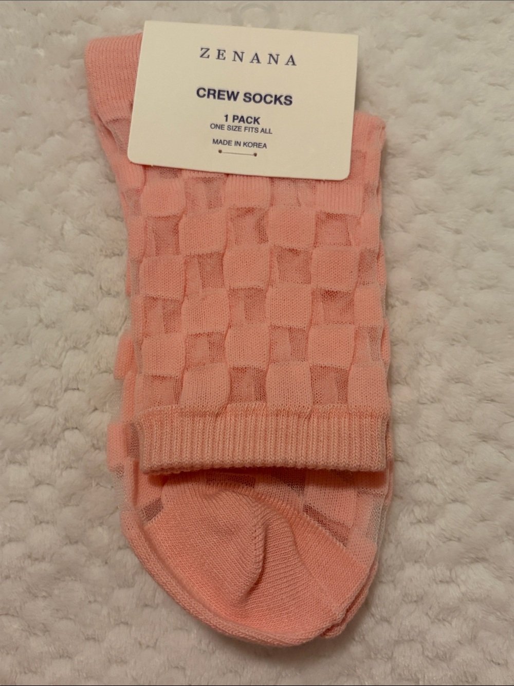 Zenana Outfitters Pink Checkered Sheer Mesh Socks - 1 Pair Textured Knit